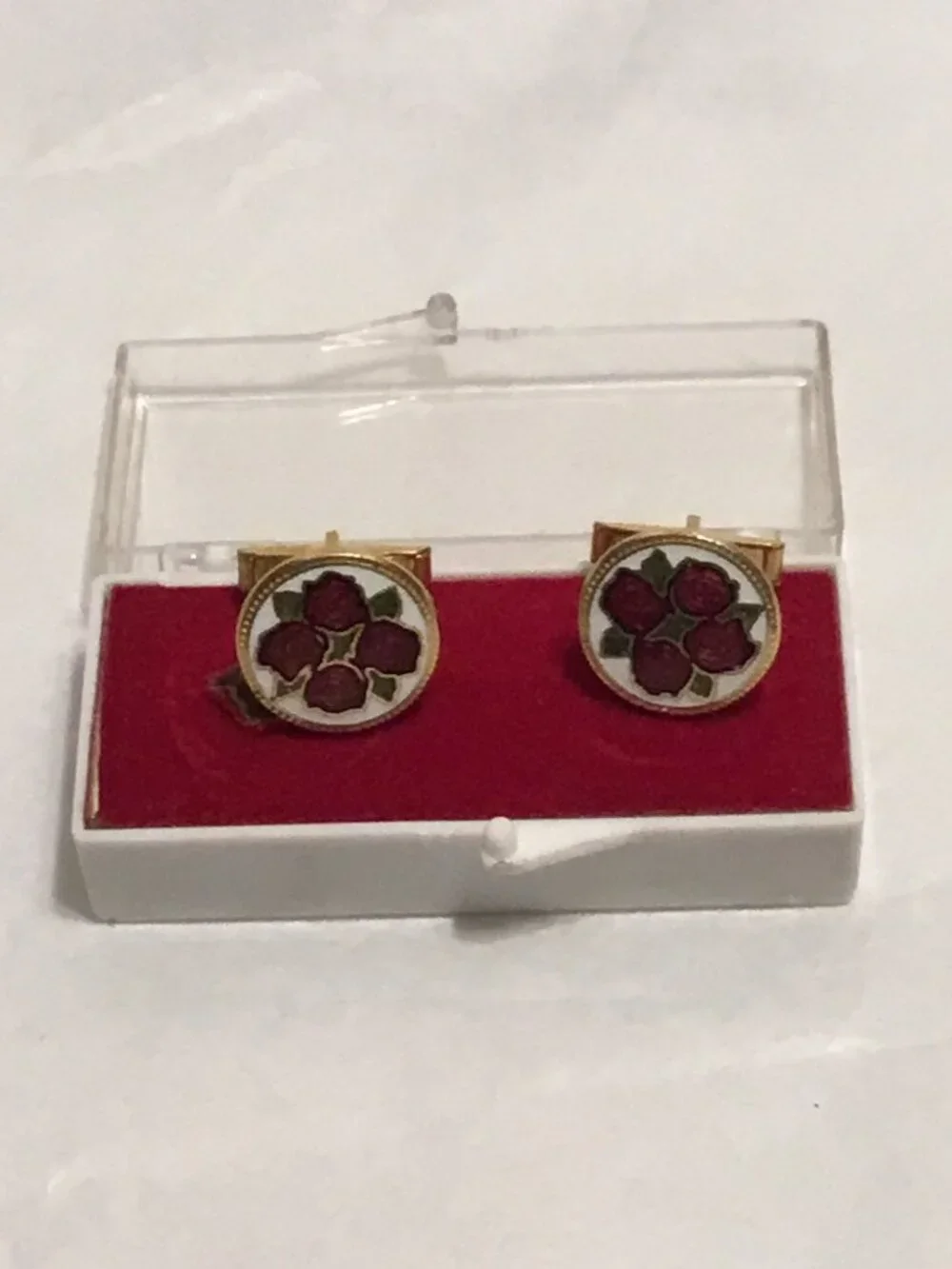 Vintage & very colorful set of cloisonne cuff links in box